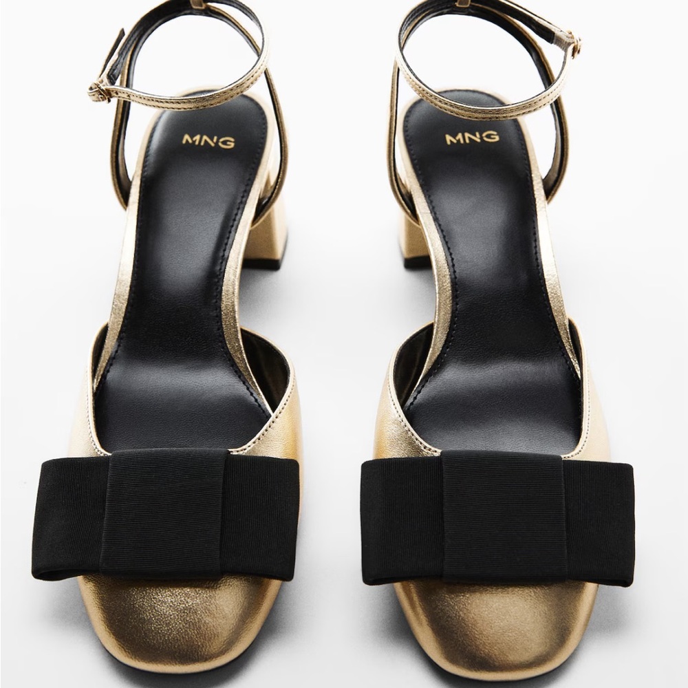 MANGO gold heels with bow